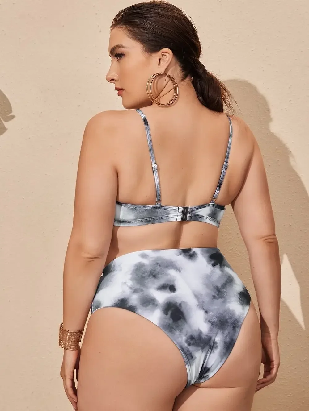 2025 Print 2 Piece Plus Size Bikini Women Strapped Hollow Large Swimsuit High Waist Lady Swimwear Chubby Curvy Bathing Suit