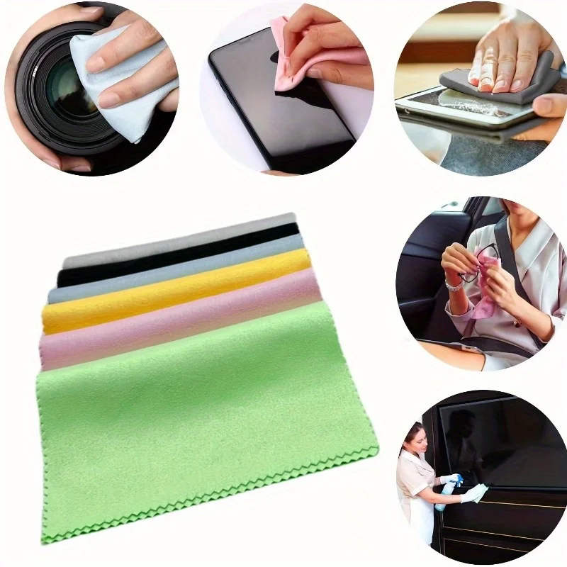8pcs Assorted Colors No Wool Loss Microfiber Cleaning Cloths- Cleans Lenses, Glasses, Screens, Cameras, Eyeglasses, Cell Phone