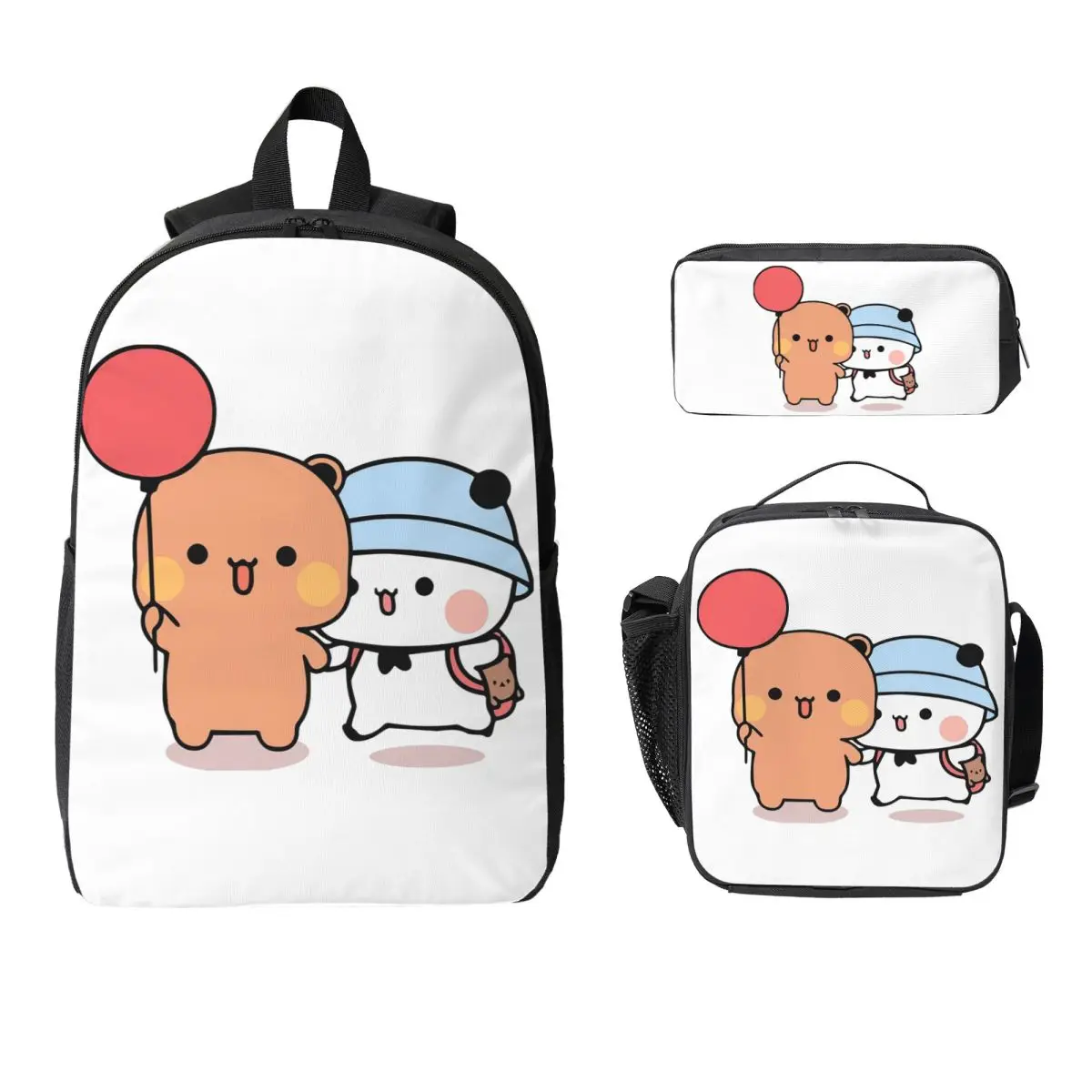 

Bear And Panda Bubu Dudu Balloon Backpack Student Boys Girl BookBag School Bag Shoulder Bags 3ps Insulated Lunch Bag Pencil Case
