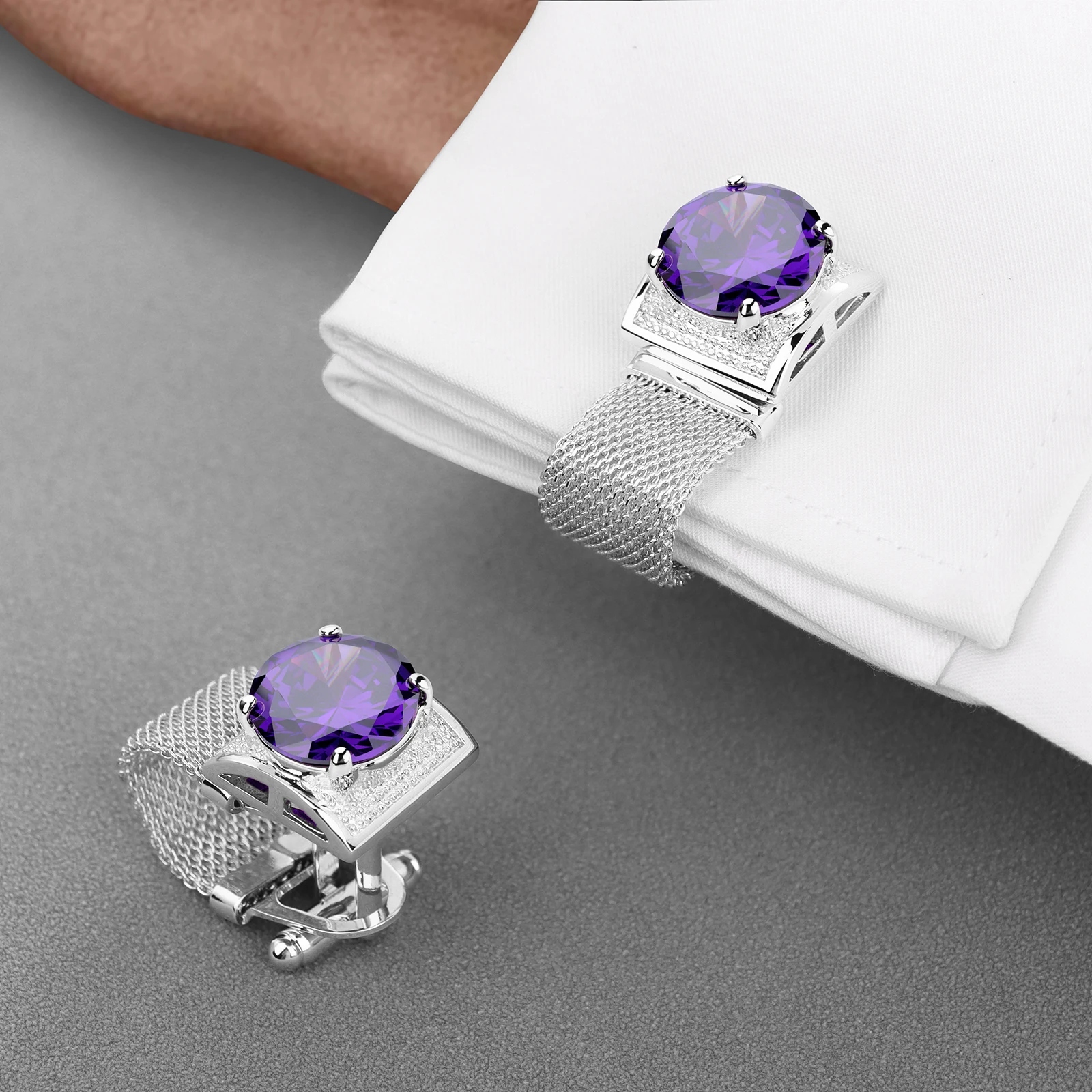 HAWSON Men Birthstone Crystal Cufflinks 17mm Color Stone Cuff Links for Wedding Business Shirt, Birthday Gift for Men