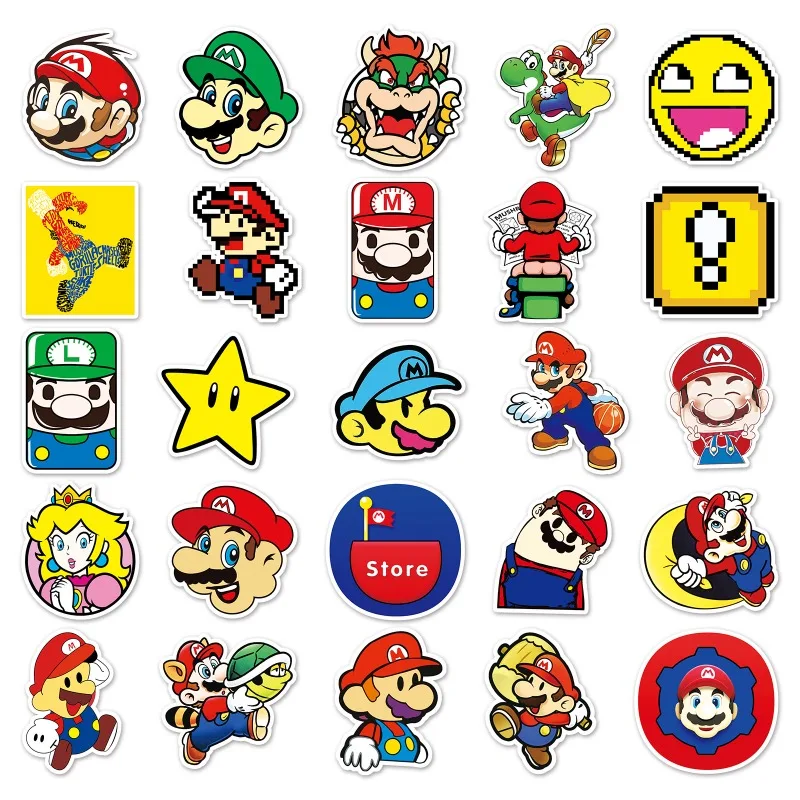 สติกเกอร์กราฟฟิตีลายการ์ตูน Game Mario 50ชิ้นสำหรับตกแต่งถ้วยน้ำกระเป๋าเดินทางสติกเกอร์ติดตู้เย็นตั้งโต๊ะ