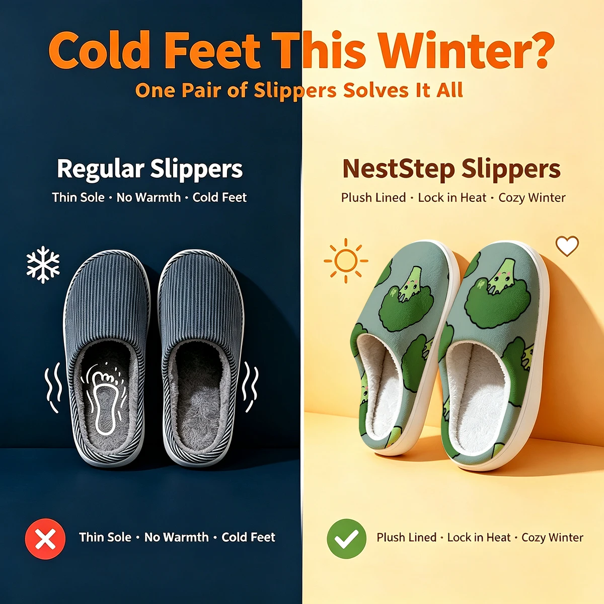 cute broccoli character Christmas White Slippers Warm Plush Indoor Shoes Non-Slip Winter Slippers Family Holiday Gifts Soft view 5