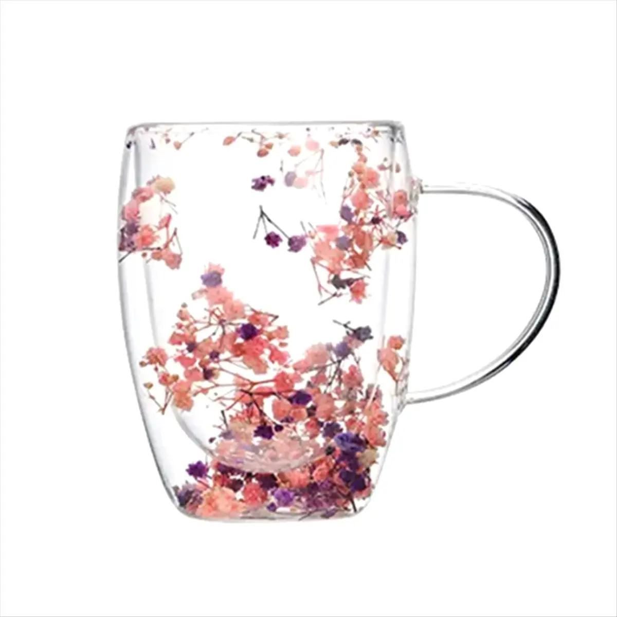 Creatives Real Flower Double Glass High Appearance Level Full Star Dried Flower Milk Coffee Glass 350ml Household Cup B