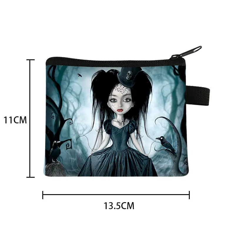 Gothic Girs Portable Coin Wallet Storage Bag Girls Skull Print Coin Purse Cartoon Key Pouch Bags Girls Mini Wallet Coin Bag