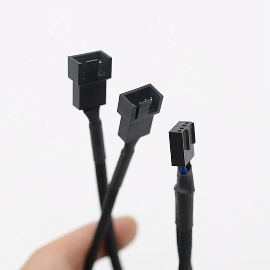 Kabel adaptor ekstensi PC komputer, 1 hingga 2 cara kepang kabel Y Splitter 3/4 Pin PWM Pria kipas konektor