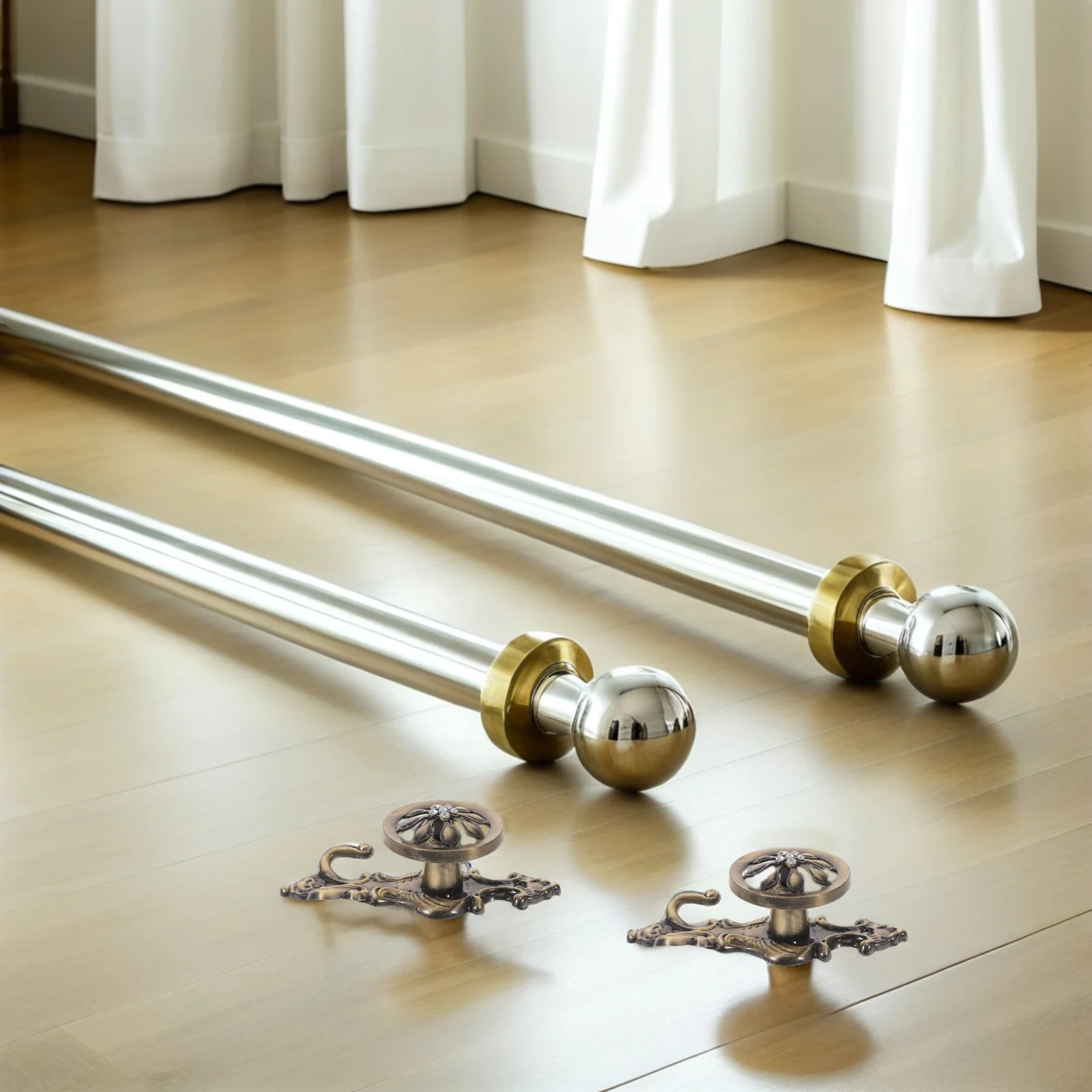 

1Pair Curtain Hooks Vintage Sunflower Pattern Zinc Alloy Wall Mounted Decorative Window Hook for Heavy Drapes and Home Decor