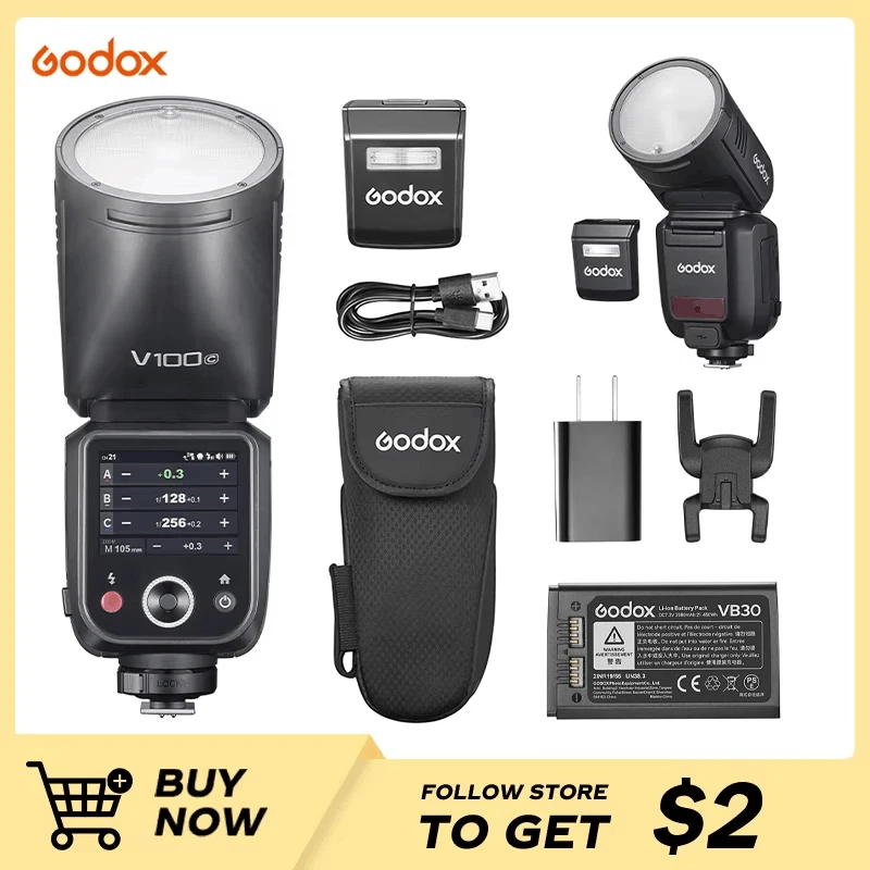 in stock!  Godox V100 TTL Round Wireless Transmission Speedlite Flash 100Ws for Canon Nikon Sony Fuji Olympus