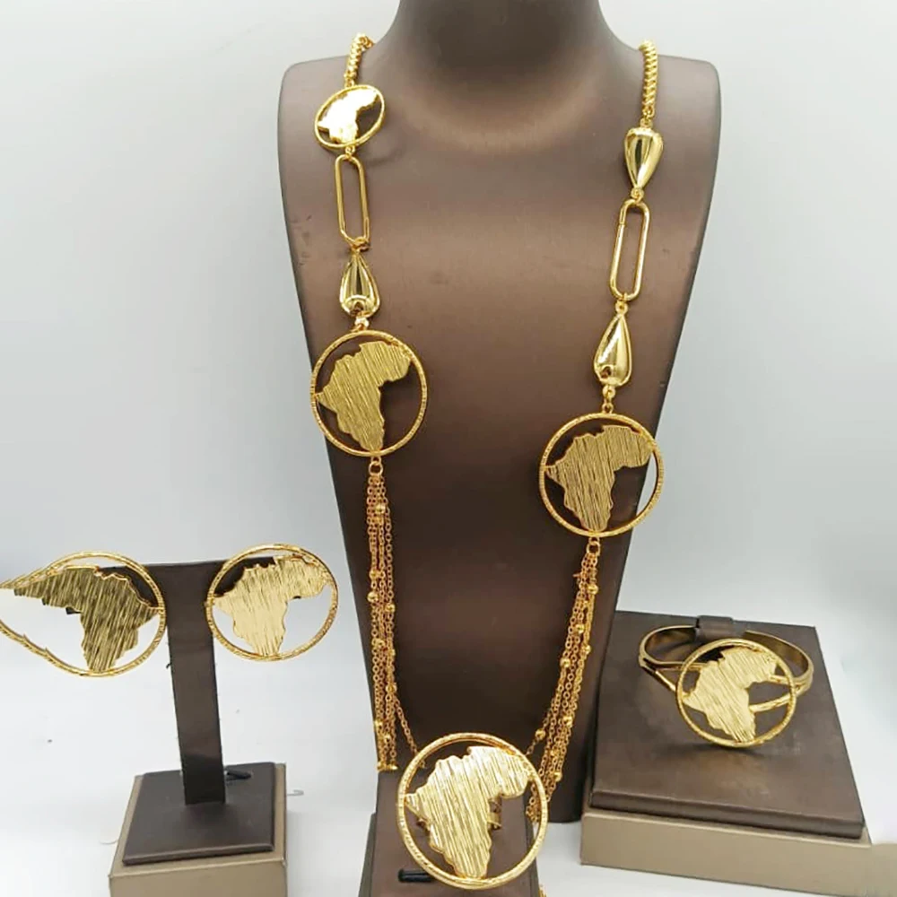 Women's Five Layer Trendy Long Chain Necklace Cuff Bangle Set
