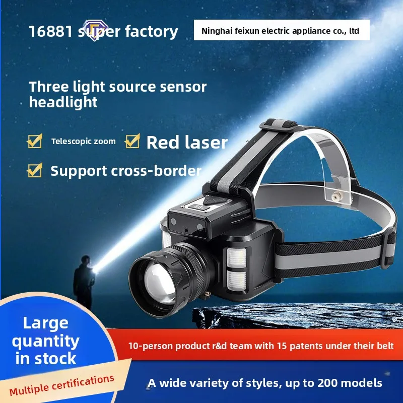 Super Bright White Laser Long Distance Strong Light USB Rechargeable Headlamp with Digital Display for Outdoor Night Fishing