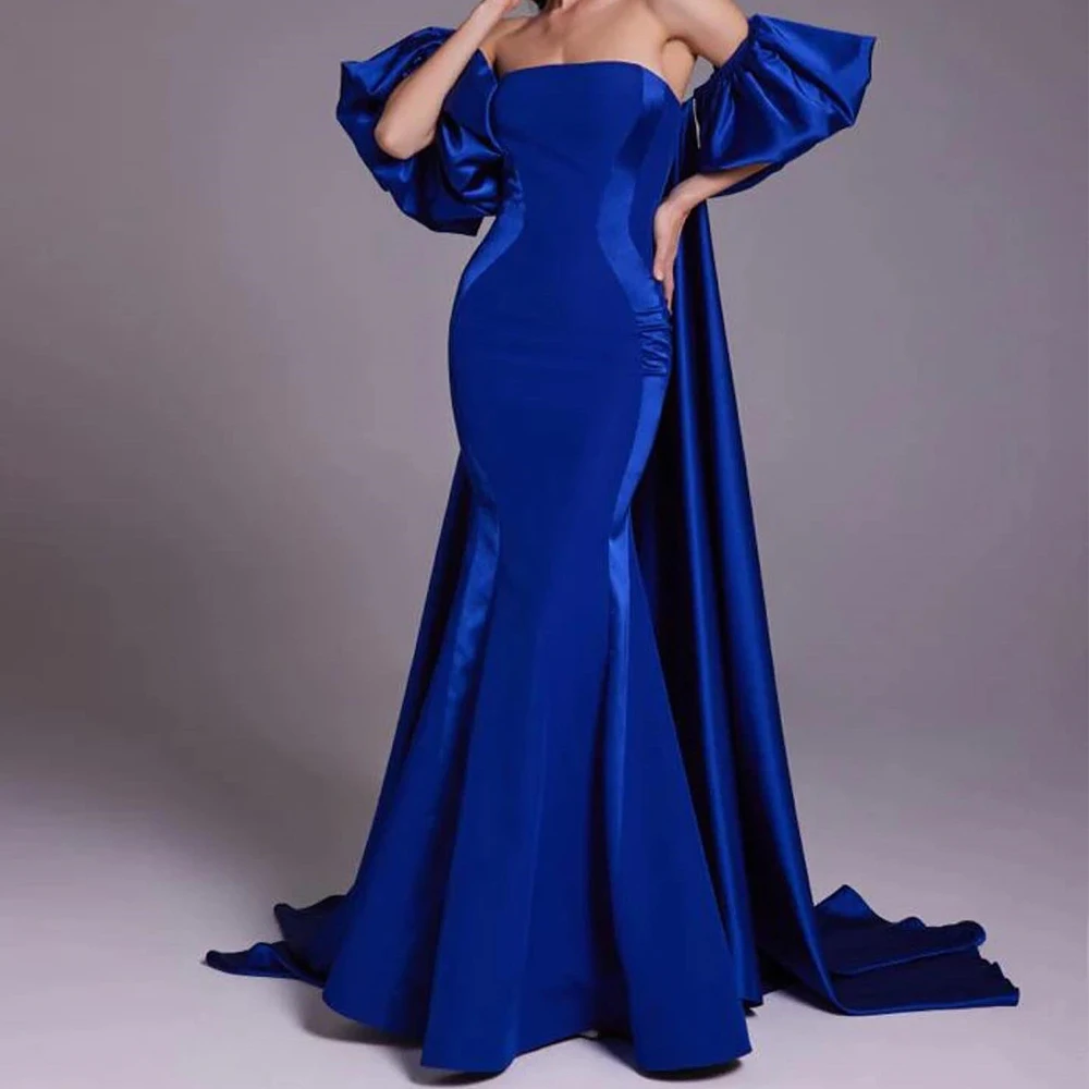 

Customized Graceful Jersey Mermaid Off the Shoulder Evening Dress Temperament Floor Length Strapless vestidos de fiesta