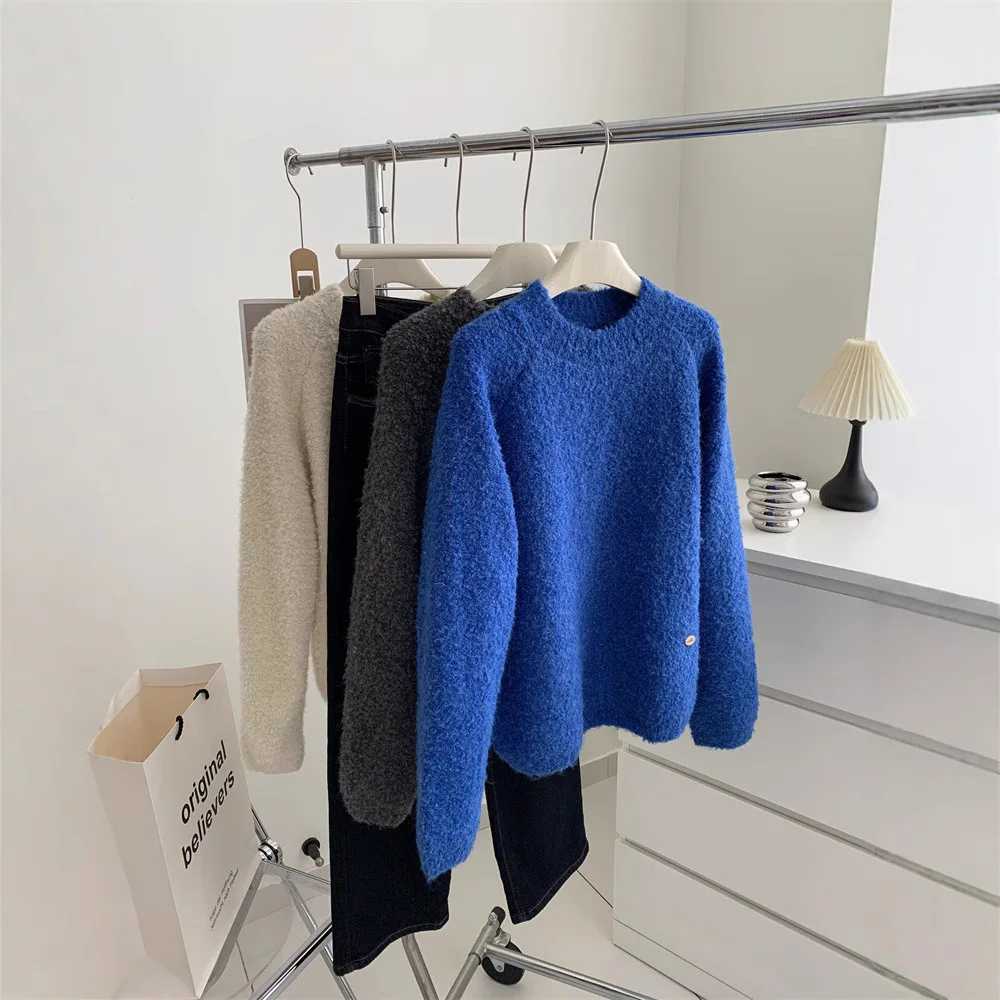 Circular Yarn Pullover Thick Sweater For Women 2024 Winter  Loose Soft Warm Wool Knitted Sweater