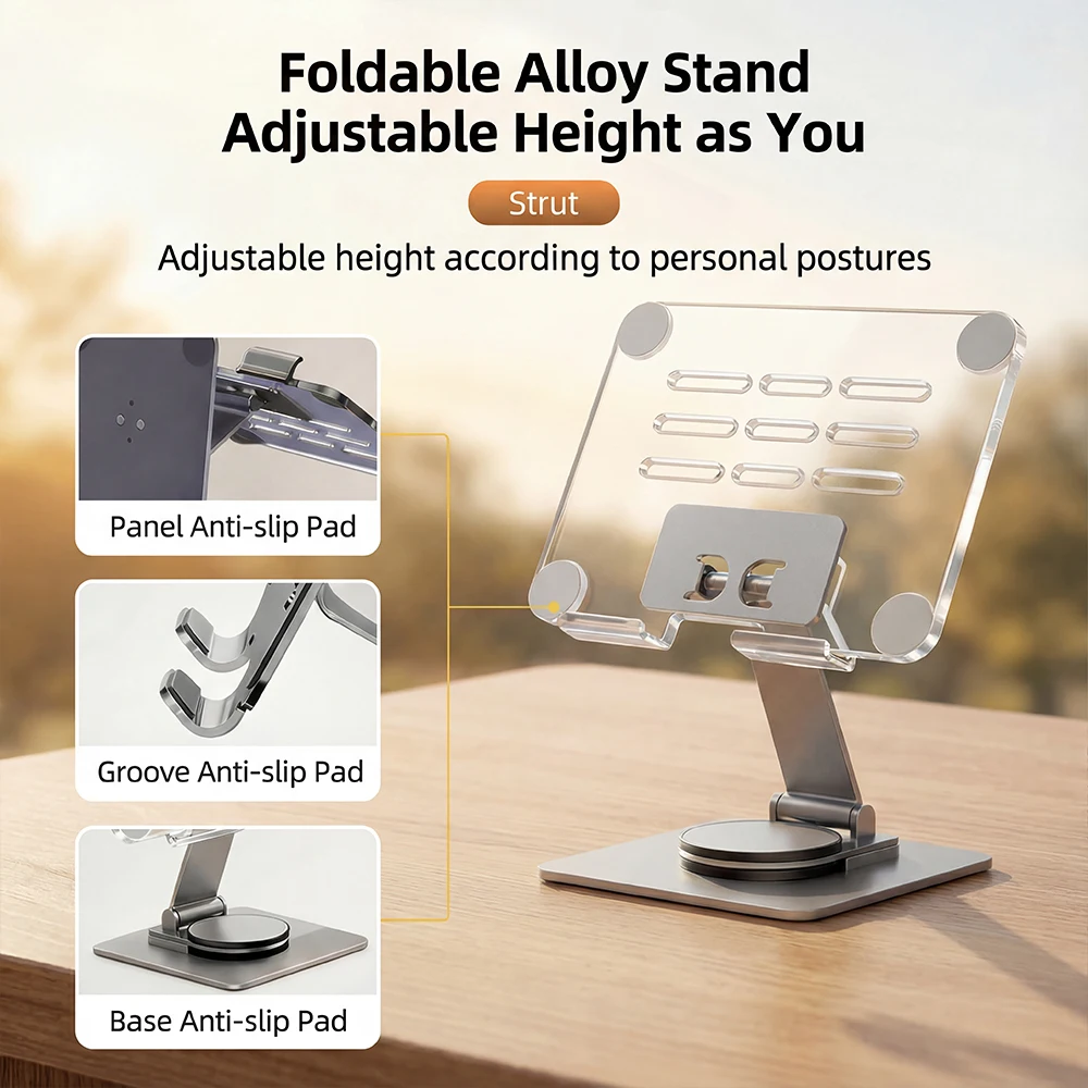 

360 ° Вращающаяся подставка для планшета, алюминиевая регулируемая складная настольная подставка-держатель для iPad Pro Air Mini, iPhone, Samsung и других аксессуаров