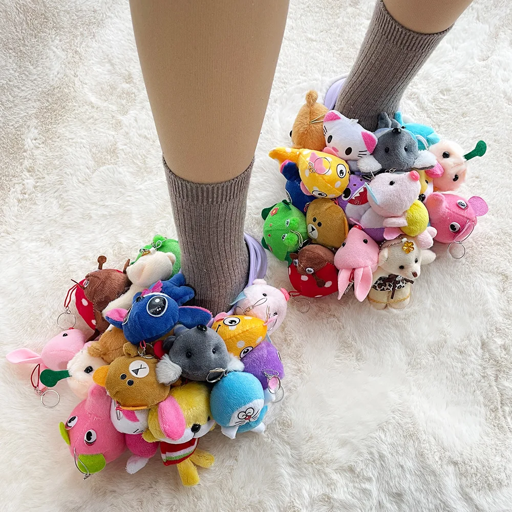 2024 Women Home Slippers Summer Cute Plush Animal Decorative Slippers Fashion Wearing Slippers Non-slip Flat Shoes Ladies Shoes