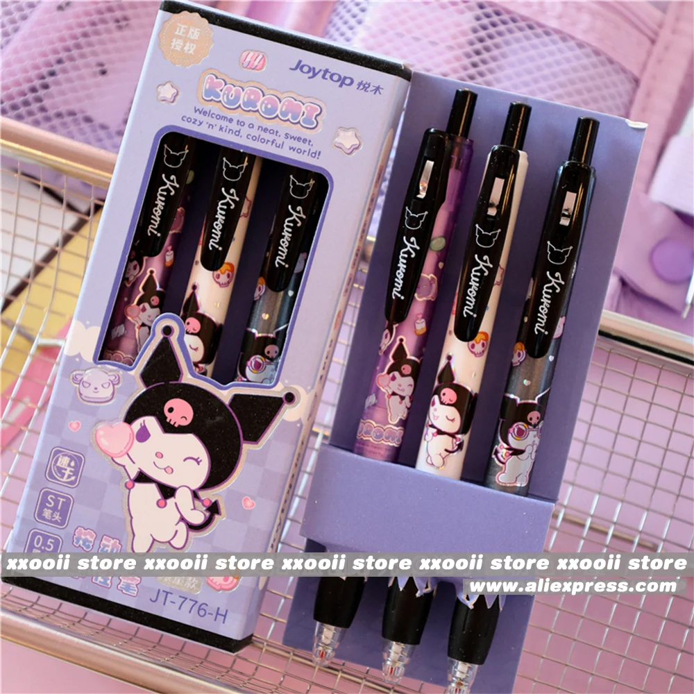 Genuine 3Pcs Kawaii Sanrio 0.5mm Gel Pens Cute Hello Kitty Cinnamoroll Kuromi Black Pen School Student Stationery Supplies Gifts image 6