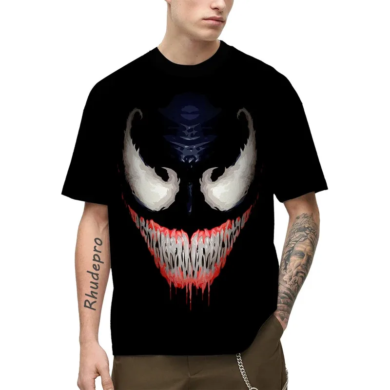 

Miniso 2024 New Venom Movie T-shirt Avengers Men Women Short Sleeve Spider-Man Printed Top Groot Cute Cartoon Casual Kids
