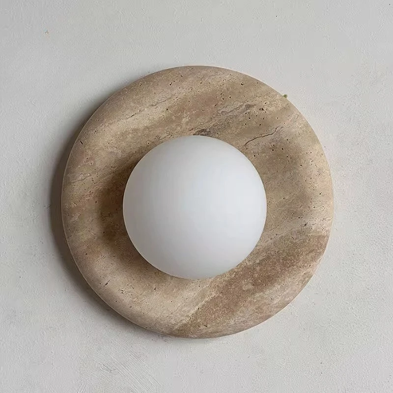 Wabi Sabi Style Yellow Travertine Wall Lamp Creative Designer Sconce for Master Bedroom Living Room