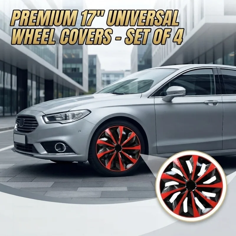 17 Inch Universal Hubcaps 4pcs Full Set Car Wheel Covers Matte Black Silver Red Rim Protector Exterior Styling Trim Accessories