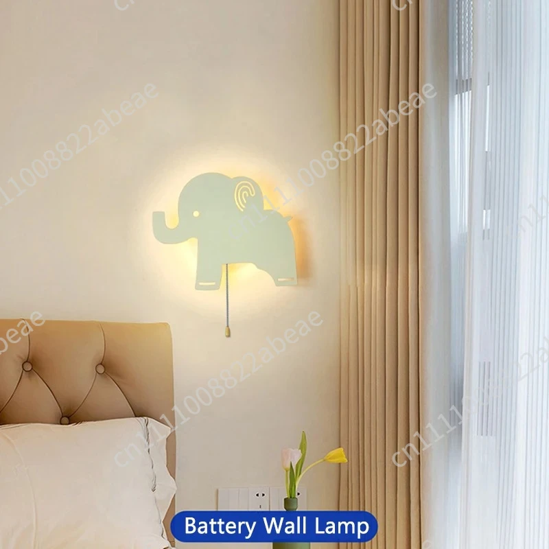 Battery Operated Wireless Wall Lamps Metal Wall Sconces ON/OFF Switch Kids Bedroom Bedside Wall Light Baby Boy Girl Children's