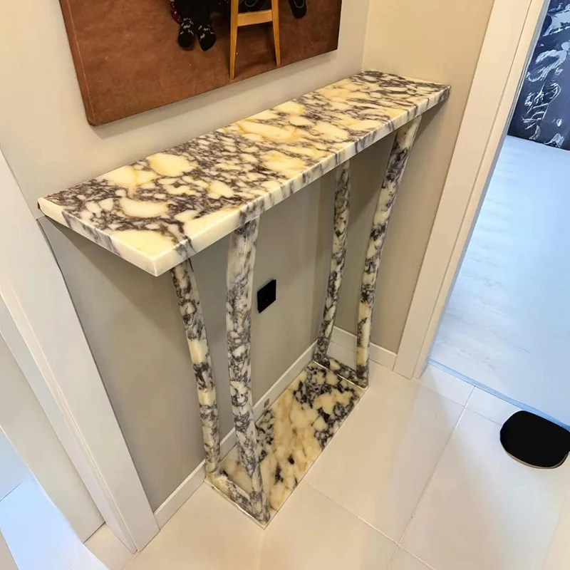 &d FURNITURE Handmade Calacatta Viola Marble Console Table Modern Entryway Table