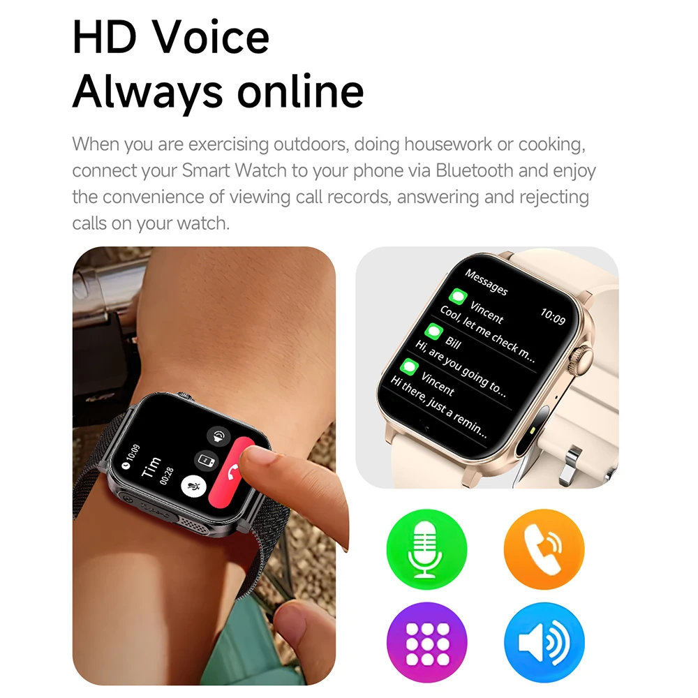 V96 Mannen Vrouwen Smart Horloge 1.83 inch HD Scherm Zaklamp Gezondheid Tracker Bluetooth Bellen Sport Smartwatch IP67 Waterdicht Horloge