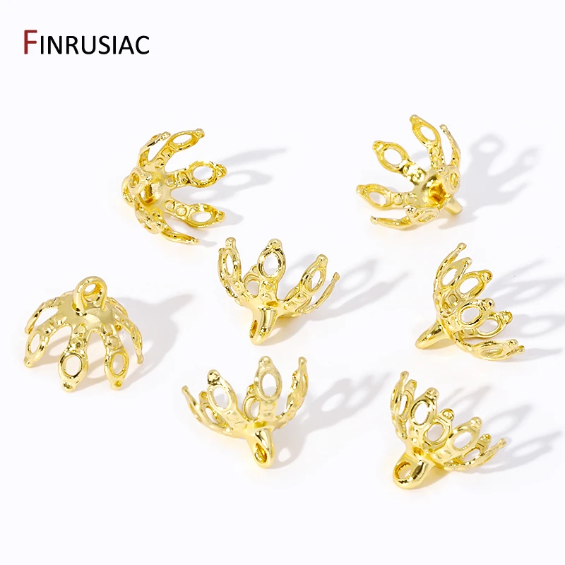 Handmade Necklace Making Supplies 18K Gold Plated Brass Hollow Flower Beads Cap Pendant Connector For Jewelry Making Findings