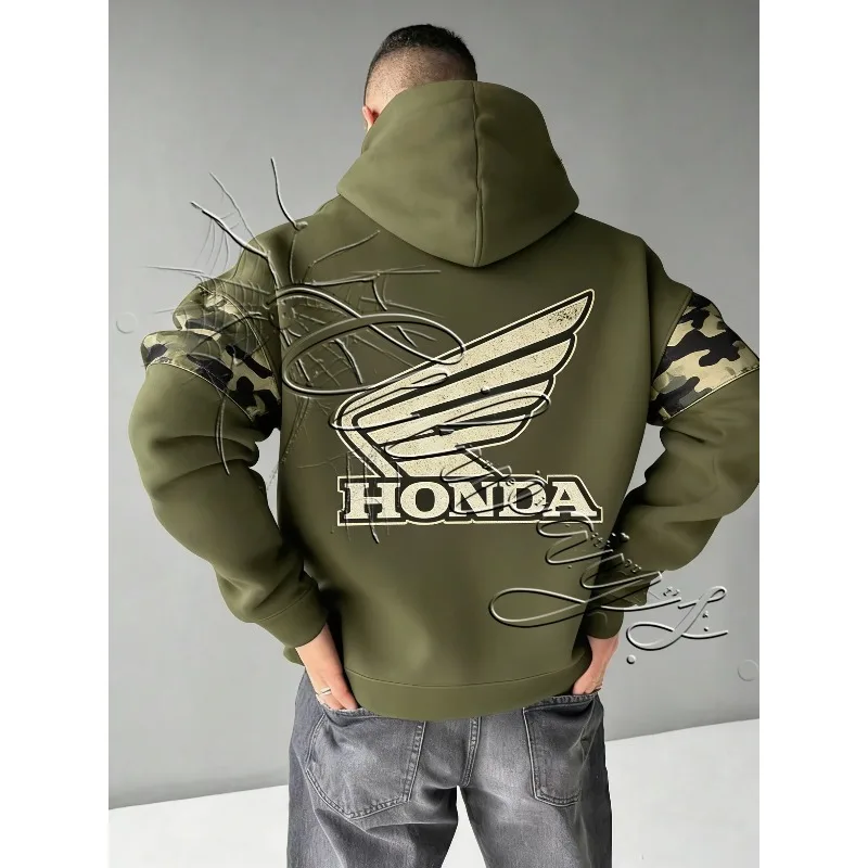 

Осень/зима 2026, новинка Honda HRC, гоночная модная камуфляжная толстовка в стиле ретро, мужская мото, внедорожная энтузиаст, эксклюзивная теплая толстовка