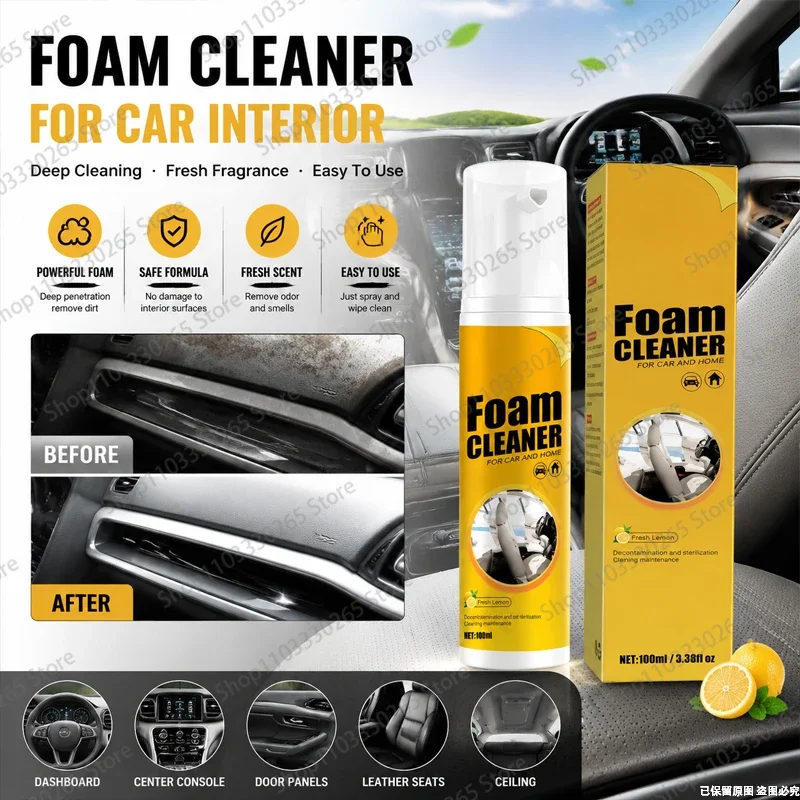 Multi-Purpose Foam Cleaner Spray, Scent Deep Cleaning Foam for Car Interior, Home Surfaces & Fabric Stains