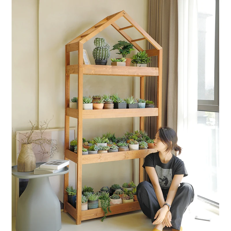 

Solid wood flower rack, shelf, balcony plant， floor-to-ceiling bookshelf, living room storage, multi-functional flower