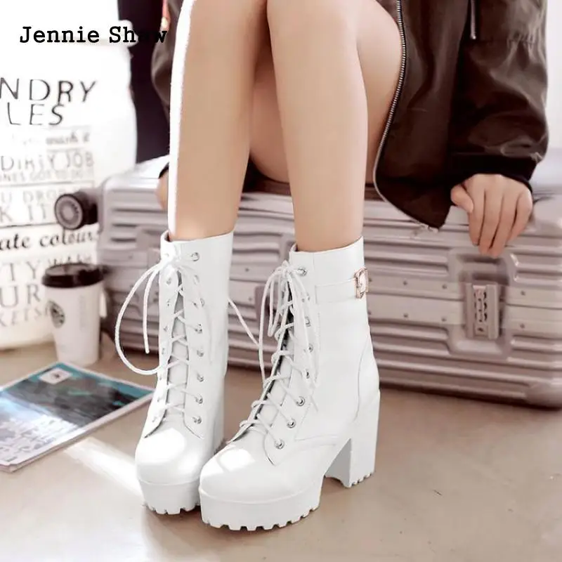 Black White Cosplay Dance Performance  Boots Women Laces Up Boot