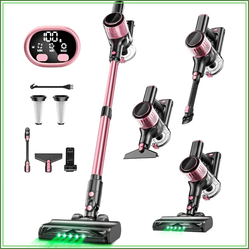 

8-in-1 Cordless Vacuum Cleaner, Powerful Suction, Lightweight, LED Display, 3 Modes, 45Min Battery, for Hard Floor & Carpet