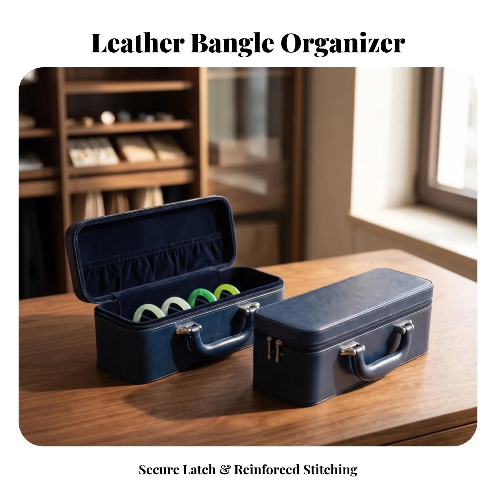 Jewelry Storage Box for Bracelets PU Leather Organizer with Secure Latch for Countertop Use