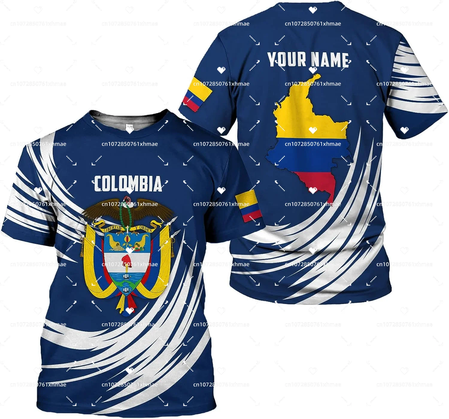 Colombia Flag 3D Print T-shirt Men's Street Harajuku Oversized O-neck Short Sleeves T-shirt Custom Name Men's Women's Tops