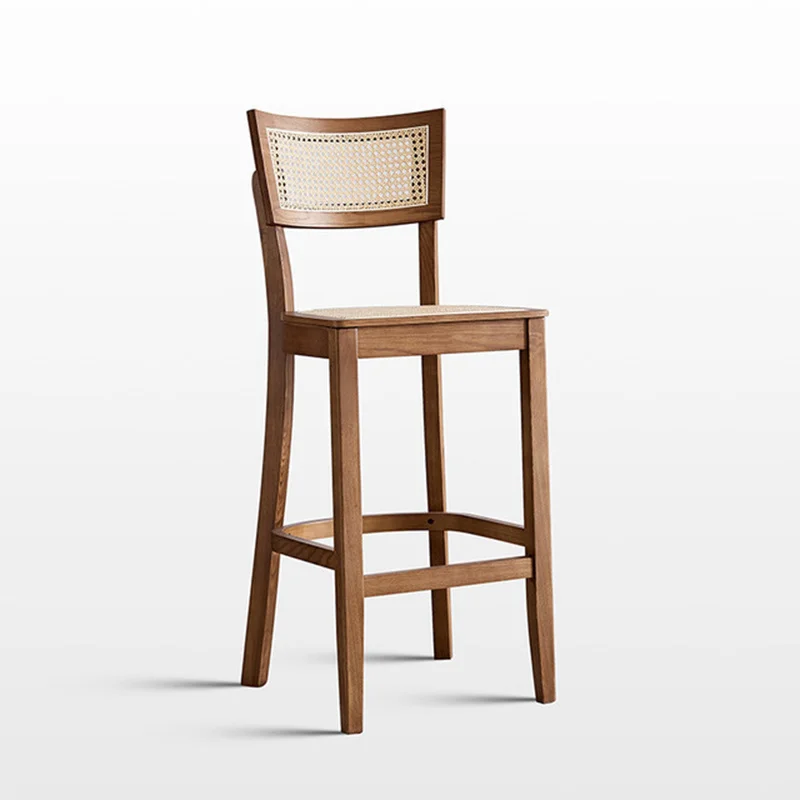 

American Solid Wood Bar Chairs Household High Stool Nordic Luxury Bar Chair Kitchen Furniture Creative Rattan Back Bar Stools MC