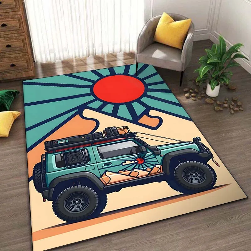 Off Road Adventure Car Art Print Carpet Rug for Living Room Bedroom Bedside Sofa Doormat Home Decor Non-slip Floor Mat Area Rug