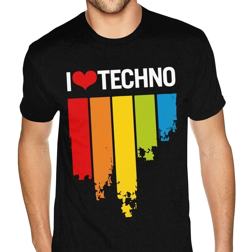 Plus Size I Love Techno Music T Shirt Men Funny England Style Tshirts Men Sexy Male Shirts Vintage Style Aesthetic Camisas