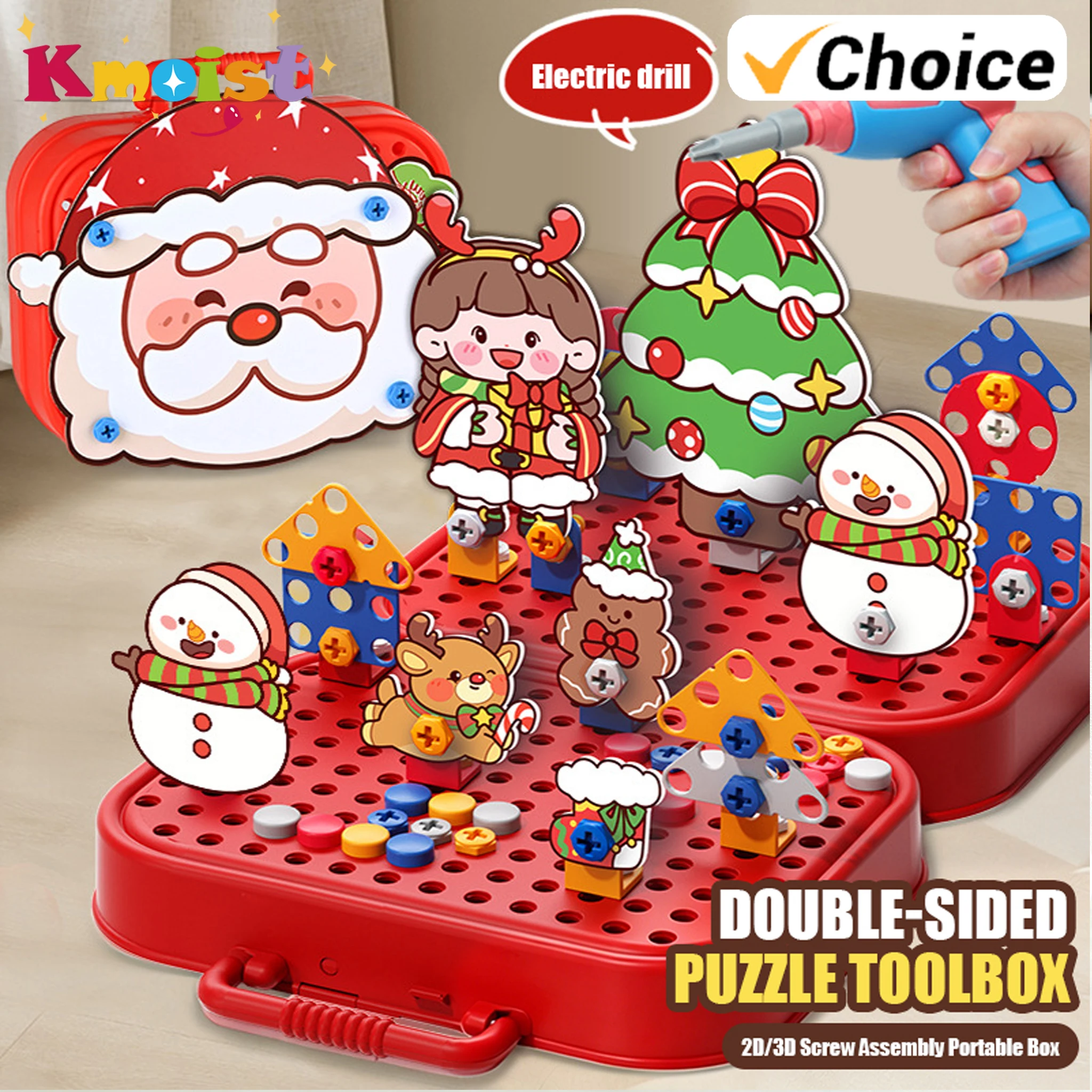 Kit de jouets de Noël à assembler soi-même : tournevis électrique, boîte à outils de réparation factice, jeux créatifs, jouets éducatifs pour enfants, cadeaux de Noël