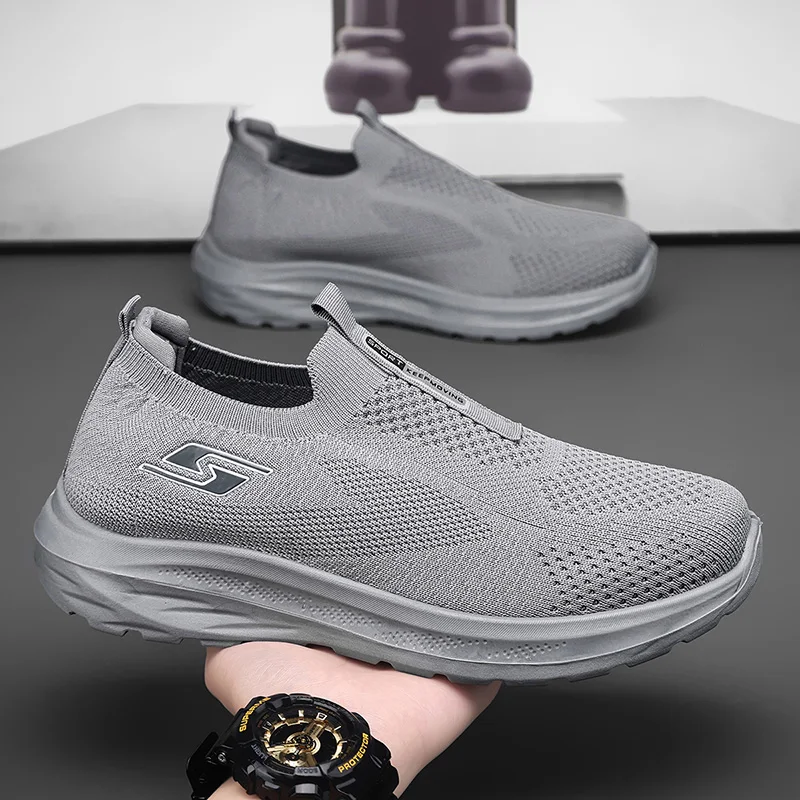 

Men's Slip-On Summer Lightweight Breathable Mesh Anti-Slip Sports Casual Knitted Thick Bottom Driving Shoes