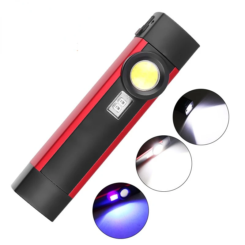 Portable 4 Mode COB Flashlight UV Torch USB Rechargeable LED Work Light Magnetic XPE Hanging Hook Lamp For Outdoor Camping