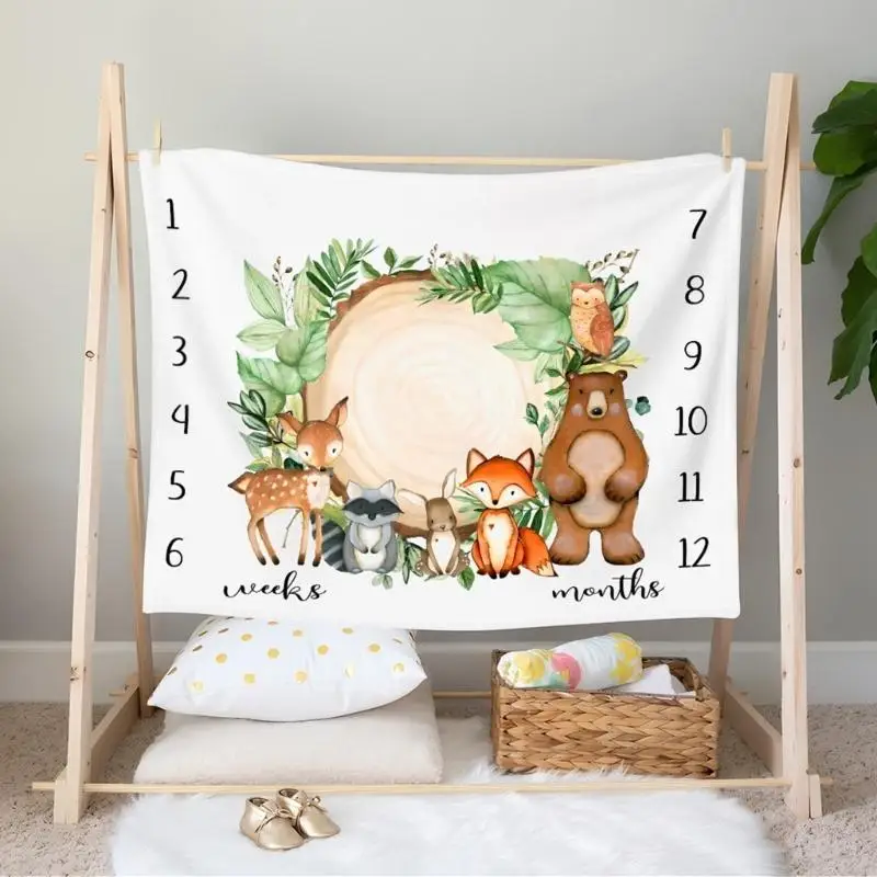 

Baby Monthly Milestones Blanket Cartoon Pattern Newborns Growth Chart Comfortable