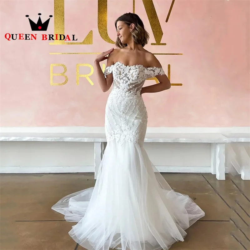 

Sexy Appliques Lace Mermaid Wedding Dress Sweetheart Off Shoulder Floor-Length Bridal Gown Robe De Mariée Custom Y30M