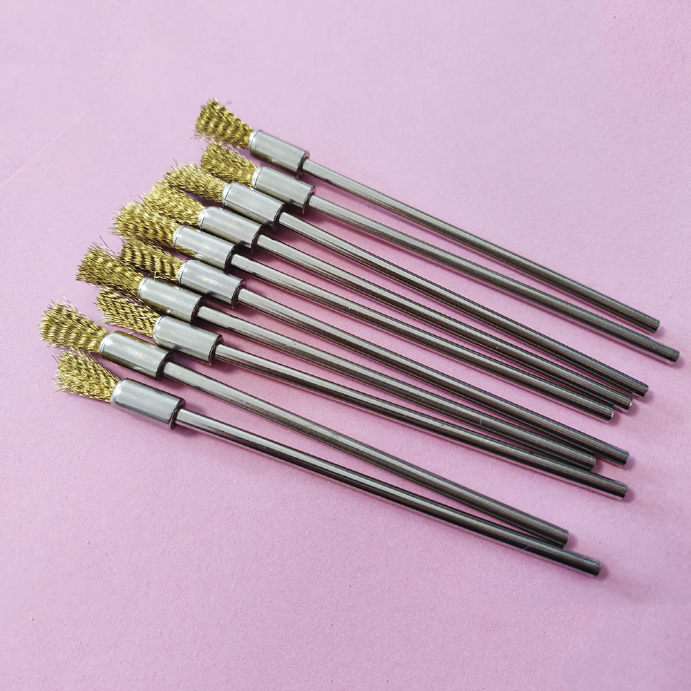 10Pc Brass Stainless Steel Wire End Brush Pen Shape Bristle Scratch Brushes Extension Rod 1/8\