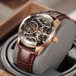 OBLVLO Men's Hollow Flywheel Genuine Leather Mechanical Watch Luminous Waterproof Sapphire Accurate Timepiece Relojes IM-SK-TB