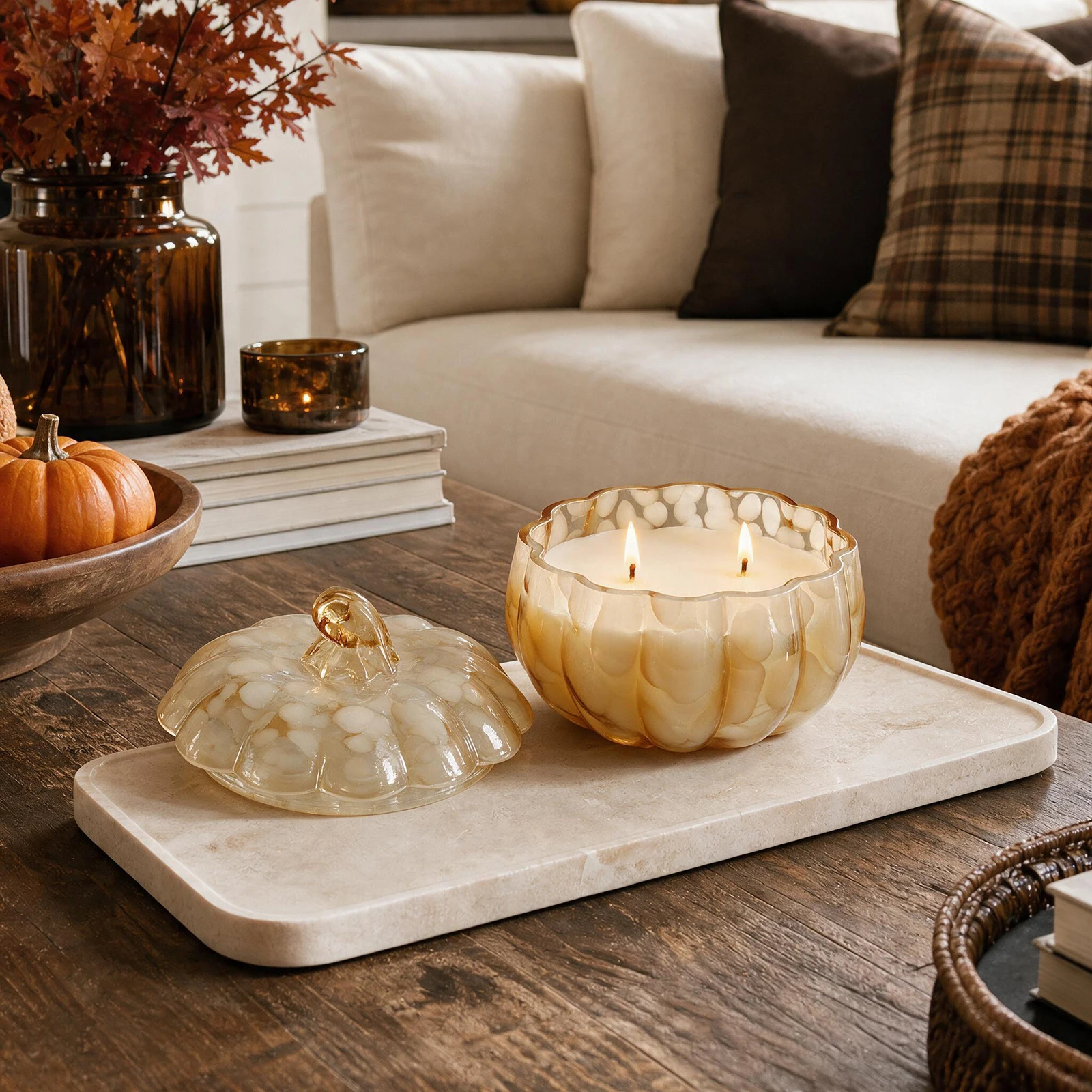 ハロウィーンのパンプキンの香りのキャンドル。二重芯、密閉式の - Candle Wick のレビューと価格