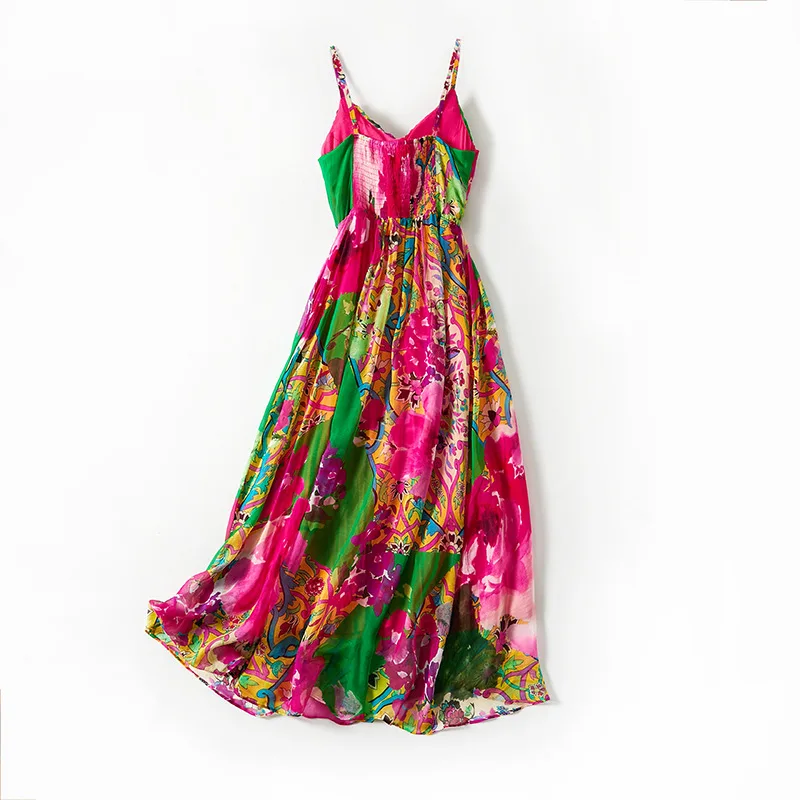 Birdsky, 1 STÜCK Damen-Unterhemd, Tank-Cami, V-Ausschnitt, 100 % echte Maulbeerseide, Blumendruck, S-1063