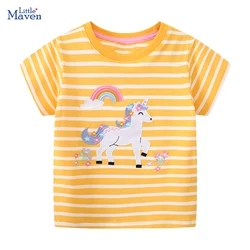 Little maven 2024 Summer Kids Clothes for Baby Girls T Shirts Cartoon Rainbow Unicorn Children's Clothing Cotton Tops Tees