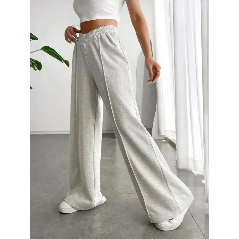 Large Size Summer Women\'s High Waisted Wide Leg Pants Fashionable Versatile Solid Color Wide Leg Pants Casual Sports Pants