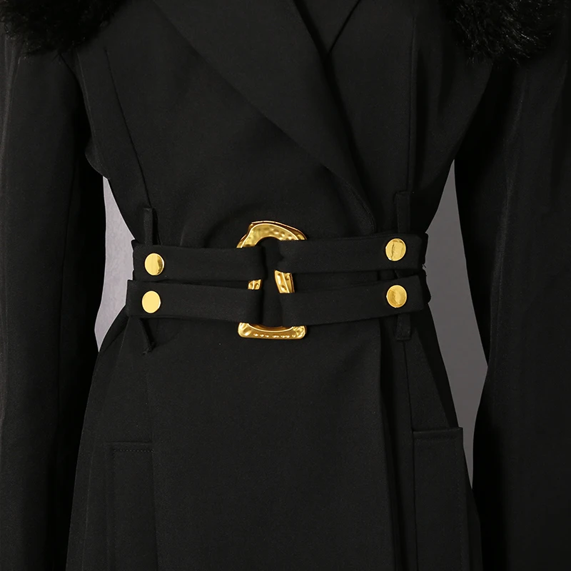 KBQ مزاجه الصلبة الفاخرة تقسم الزنانير سترة للنساء التلبيب كم طويل خمر أنيقة سترة واقية الإناث جديد #4