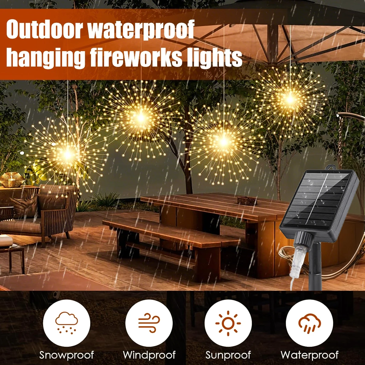NEW Solar Powered Fireworks String Lights 4/5Pcs Outdoor Waterproof Hanging Light 8 Lighting Modes Yard Garden Party Decoration