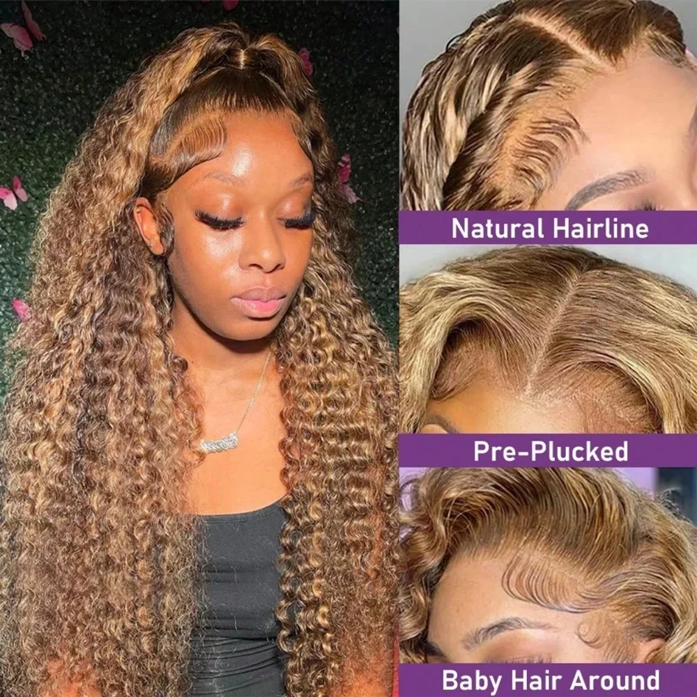 P4/27 Highlight Deep Wave Curly Human Hair Wig For Woman On Clearance Sale 13x4 HD Lace Frontal Wigs Pre Plucked Natural Hairline