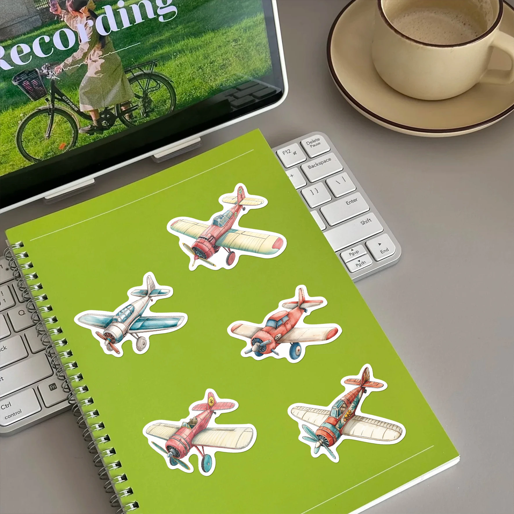 50Pcs Classic Biplane Aviation Stickers | Watercolor Old Plane Waterproof Decals for Laptop, Water Bottle & Journal, Aviation Co